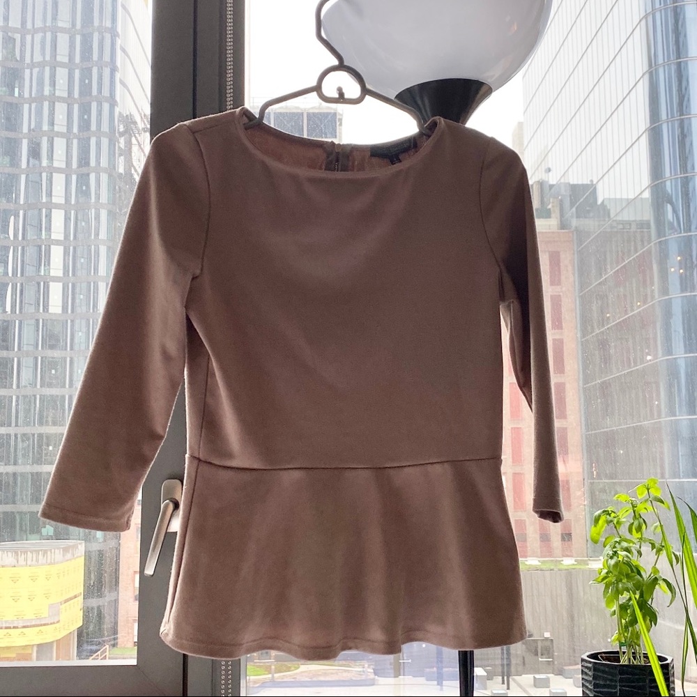 Tan / brown / nude / beige flared top blouse